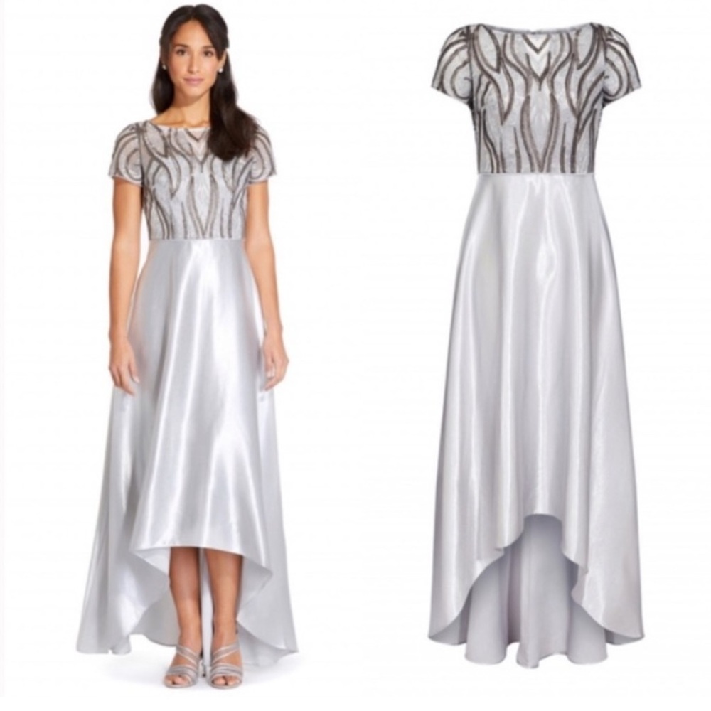 NWT ADRIANNA PAPELL Embroidered Satin Hi-lo Gown SIZE 8